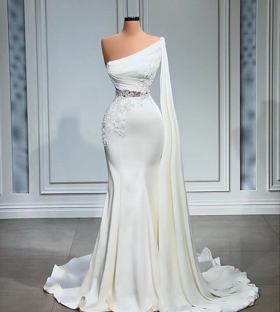 off white wedding dress, mermaid wedding dress fg2578