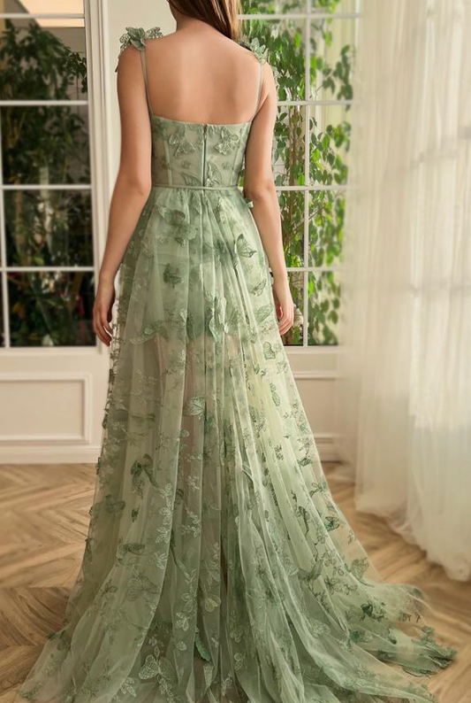 Green Tulle Butterfly Long Prom Dress fg3594