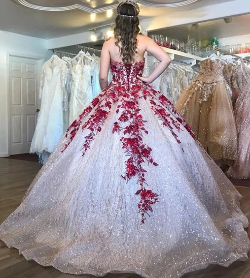 Quinceanera Dresses Appliqued Sequins Sweetheart Tulle Floor Length Sweet 16 Dresses Vestidos De Ball Gown Prom Dress fg4170