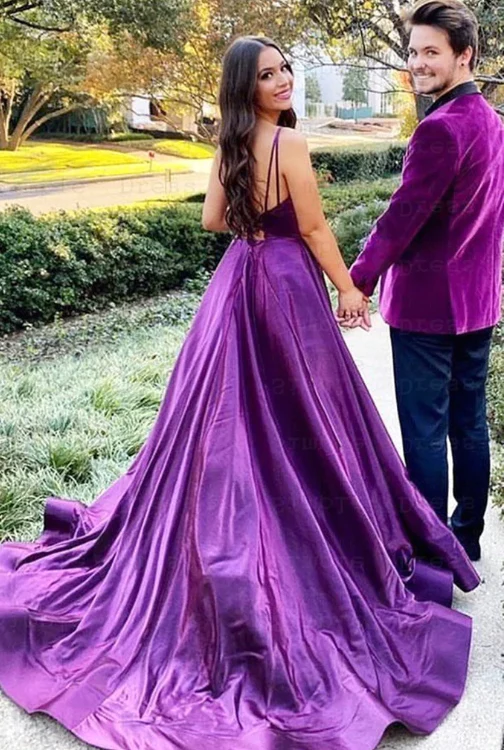 Purple Prom Dresses, Long Split Prom Dress cg17071