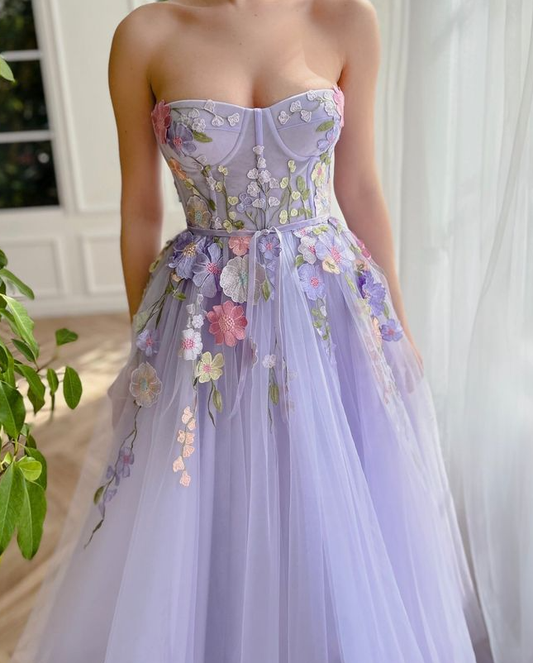 Lavender Floral Gown long prom dresses, evening dresses,party dresses, formal dress fg3366