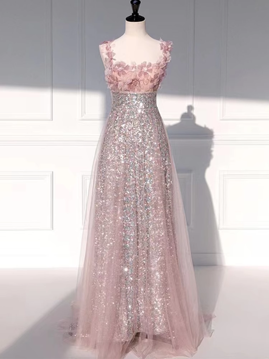 Princess A Line Straps Party Dress Sequin Pink Prom Dress P868