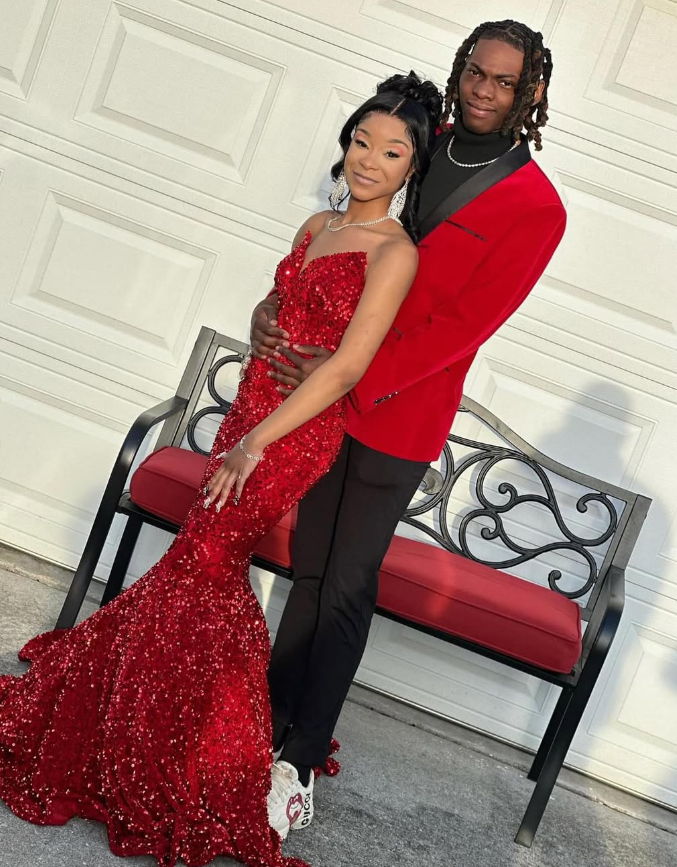 Red Strapless Sequin Mermaid Prom Dress Long Evening Dress SH934