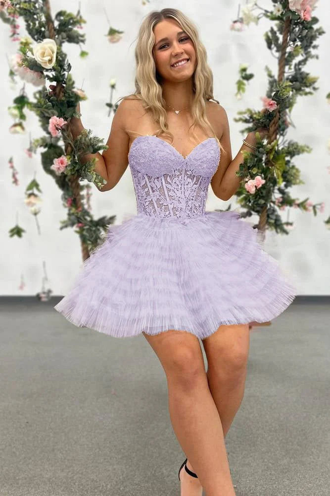 Red A-Line Sweetheart Homecoming Dress with Lace Up Back and Short Tulle Skirt