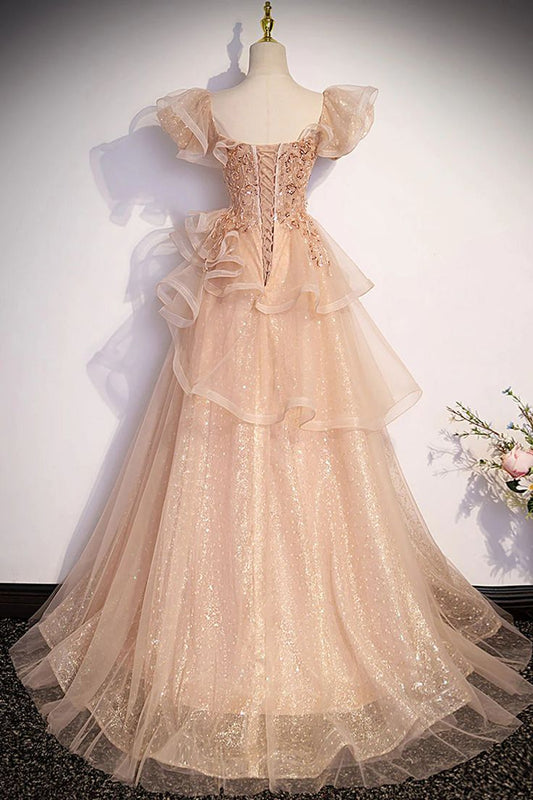 Sparkly A-Line Tulle Beading Long Prom Dress, New Style Shiny Evening Gown TP1547