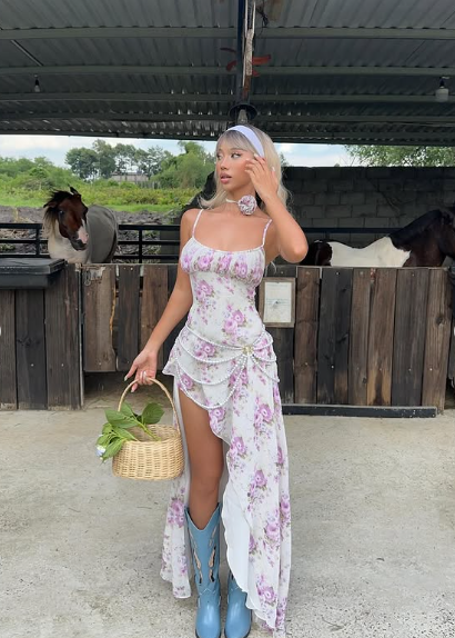 Printed Spaghetti Strap Sleeveless Chiffon High Low Prom Dress Party Dress TP2495