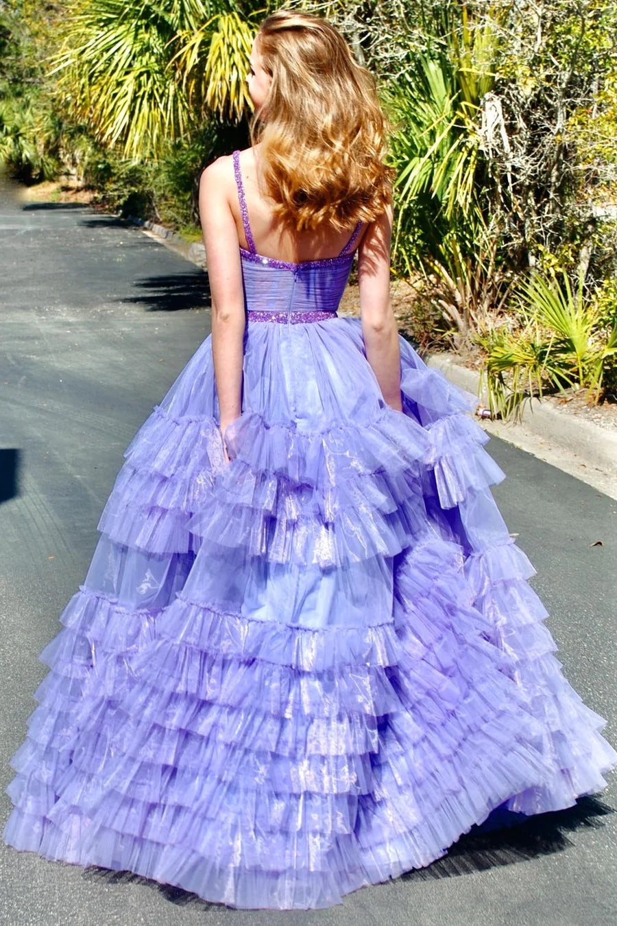 Tiered Ruffle Tulle Prom Dress Beaded Evening Dress Wp458