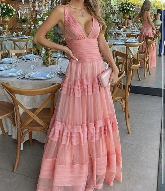 Sweet Falbala Floor-Length Layered Dress Long Prom Dress SH744