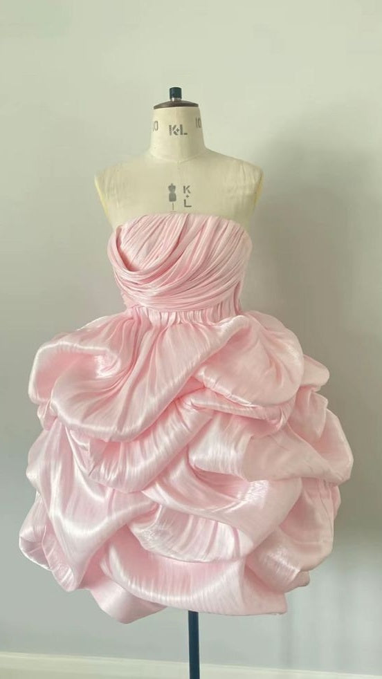 Unique Pink Ruffle Homecoming Dress Pleated Short Hoco Party Dresses,AST1822
