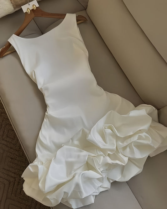 White Round Neck Ruffle Party Homecoming Dresses Birthday Party Dress,AST1827