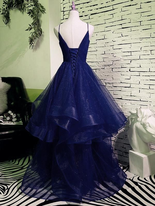 Sparkly Navy Blue Tulle Long Prom Dress Evening Dress SH1034