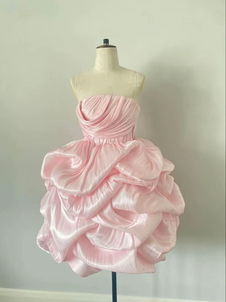Pink Sweet Cute Short Satin Homecoming Dress Birthday Dress gh4629