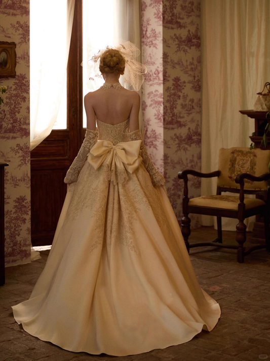 Elegant Ivory Beaded Applique A-Line Strapless Long Wedding Dress TP5023