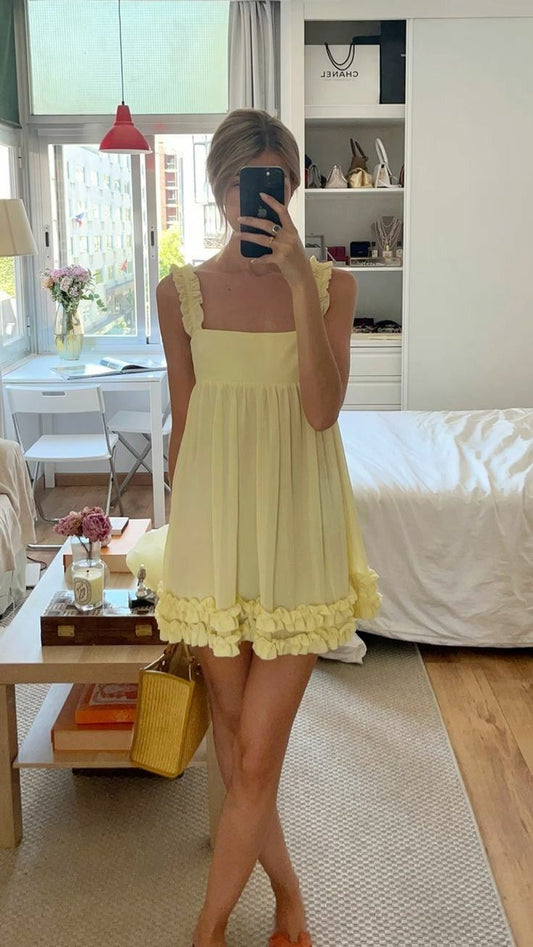amakanas-Yellow sweet fashion short chiffon homecoming dress birthday dress gh5288