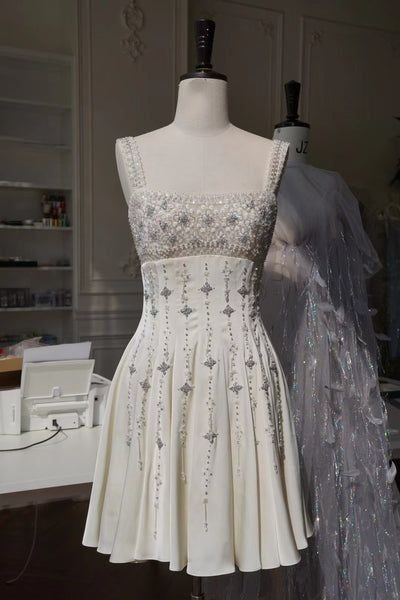 amakanas-Pink Gorgeous Exquisite Beaded Short Satin Homecoming Dress Birthday Dress gh5306