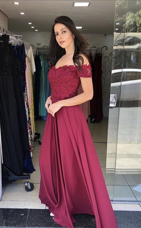 Elegant burgundy lace bridesmaid dresses off the shoulder Long Prom Dress, Evening Formal Dress cg10854