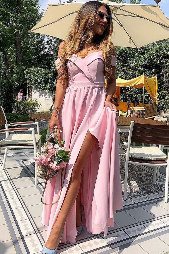 SIMPLE PINK SATIN LONG PROM DRESS PINK BRIDESMAID DRESS cg11117
