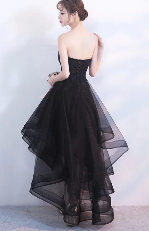 Black tulle lace high low prom dress party dress cg11464