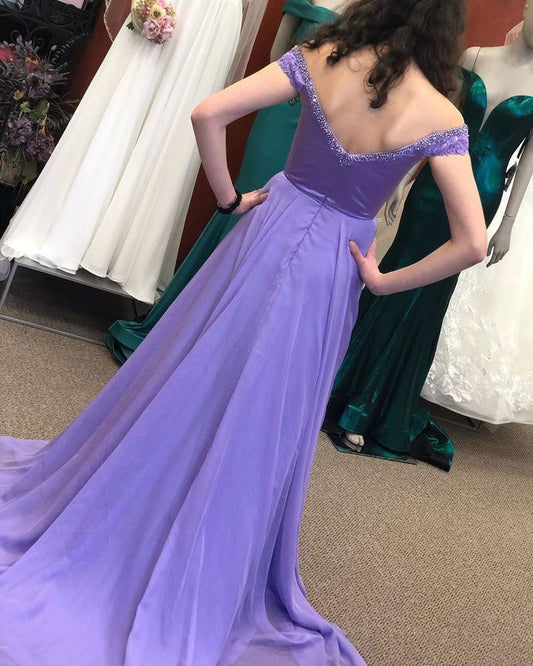 Off the Shoulder Purple Prom Dress cg11479