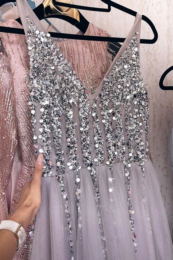 sparkle A-line grey tulle long prom dress formal dress evening dress cg11594