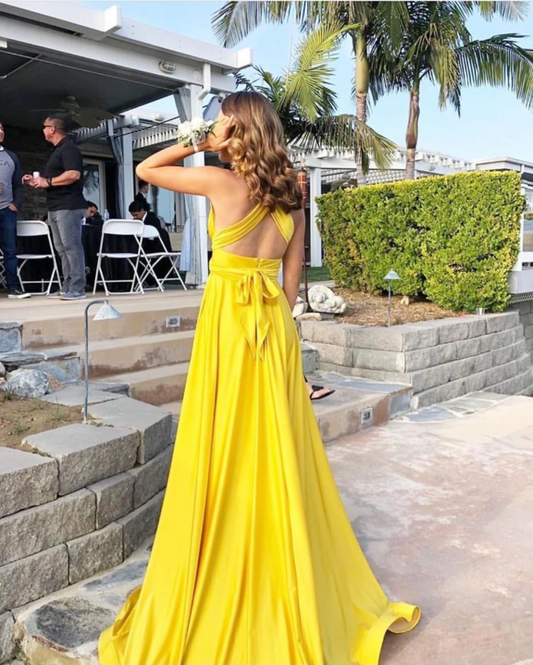 Yellow Prom Dress,A-Line Formal Long Prom Dress With Slit cg12491