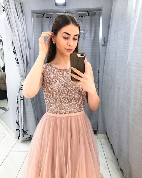 Sparkle Sequins Top Dusty Pink Long Evening prom Dress cg13797