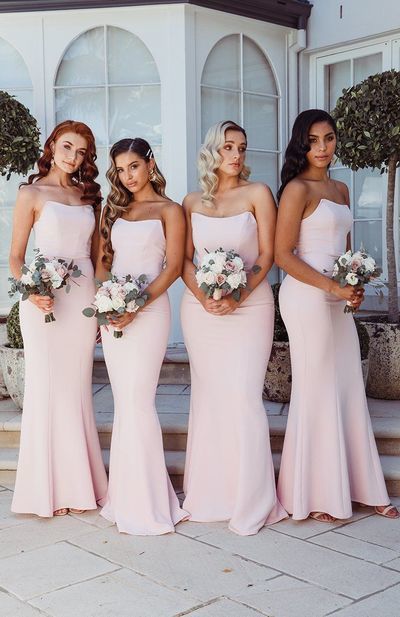 Light Pink Strapless Mermaid Satin Bridesmaid Dresses,Pink Wedding Party Dress Long Prom Dress cg13882