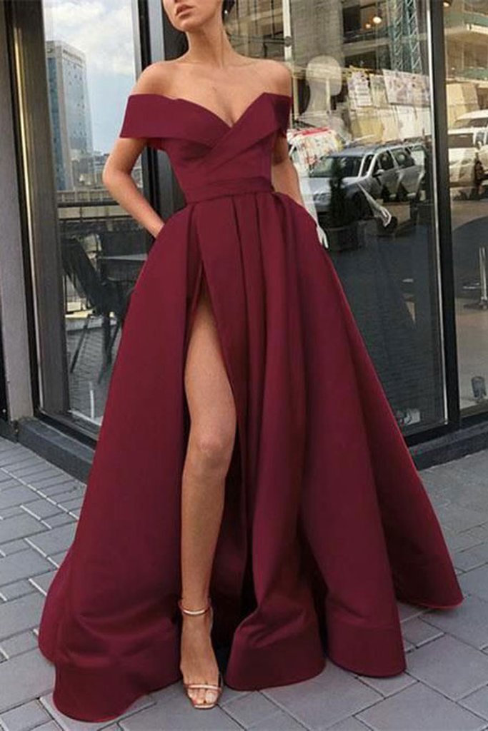 SIMPLE BURGUNDY SATIN LONG PROM DRESS BURGUNDY BRIDESMAID DRESS cg13932