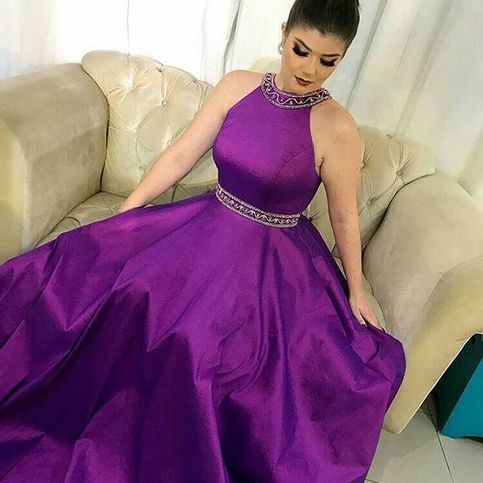 Purple prom dresses long satin Backless A Line Satin Beaded Sash evening gowns cg14091