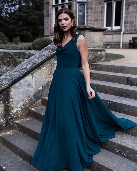 Simple Cowl Neck Chiffon A-line Bridesmaid Dress Prom Dress cg15016