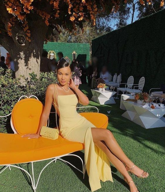 Yellow Prom Dresses,Side Slit Prom Dress,Sexy Evening Party Dresses cg15838