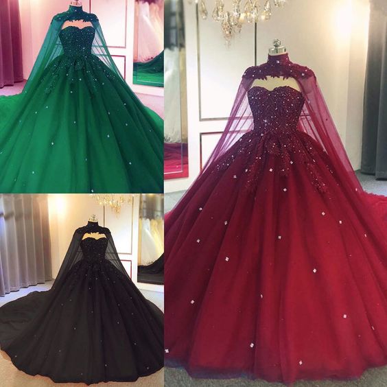 Tulle Ball Gown Quinceanera Dresses With Cape Prom Dresses cg16047