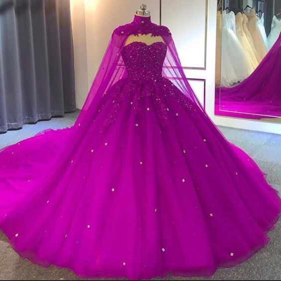 Tulle Ball Gown Quinceanera Dresses With Cape Prom Dresses cg16056