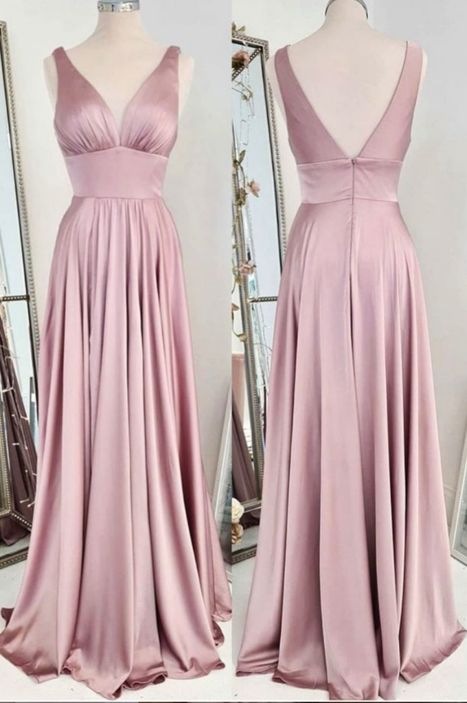 SIMPLE PINK SATIN LONG PROM DRESS PINK BRIDESMAID DRESS cg16207