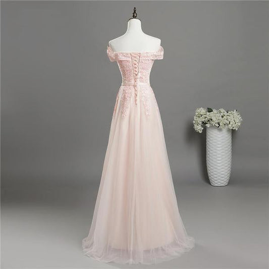 Light Pink Sweetheart Lace Applique Long prom Party Dress, Pink Bridesmaid Dress cg16281