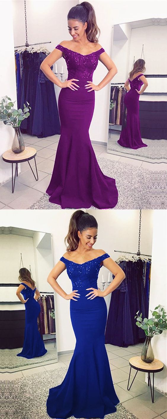 elegant mermaid bridesmaid dresses off the shoulder v neck lace appliques train Prom Dresses cg16412