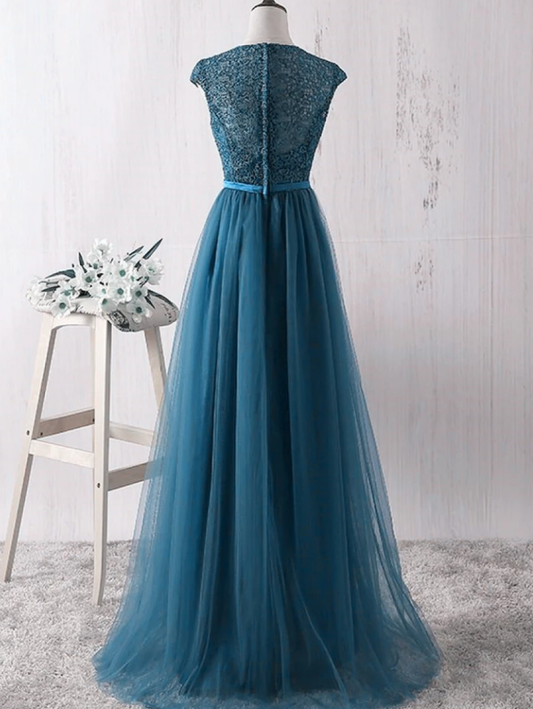 Simple Teal Blue Lace And Tulle Bridesmaid Dresss, Long Prom Dress, Party Dress cg17587