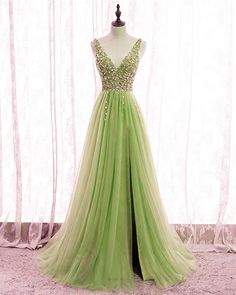 Sparkly Beaded tulle bridesmaid dresses sage green prom party dresses cg17890