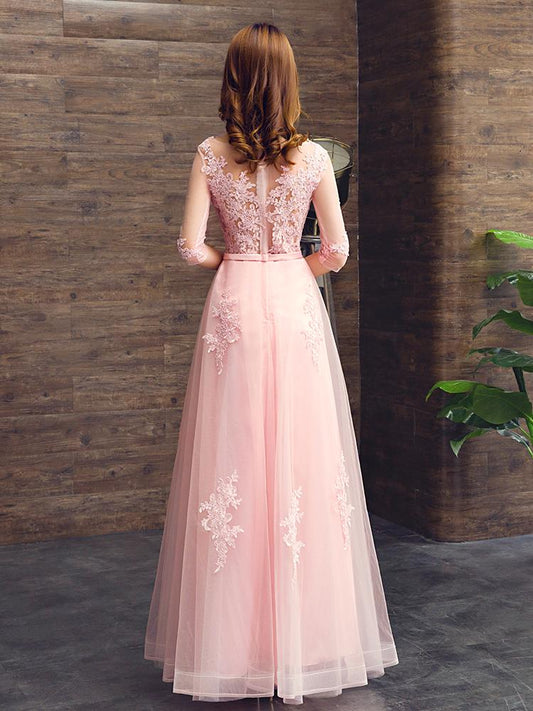 Pink Tulle A-line Prom Dress with Lace, Simple Pretty Bridesmaid Dress, Party Dress cg18869