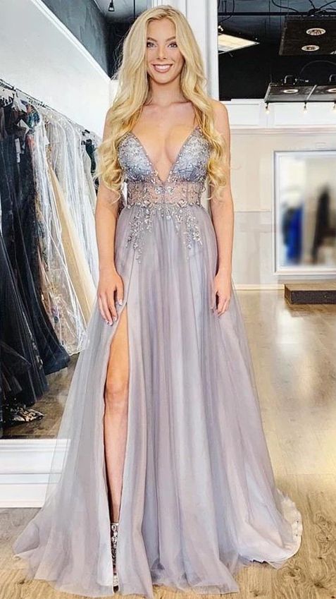 Spaghetti Straps Sexy V Neck Prom Dresses Beaded Long Formal Dress cg18963