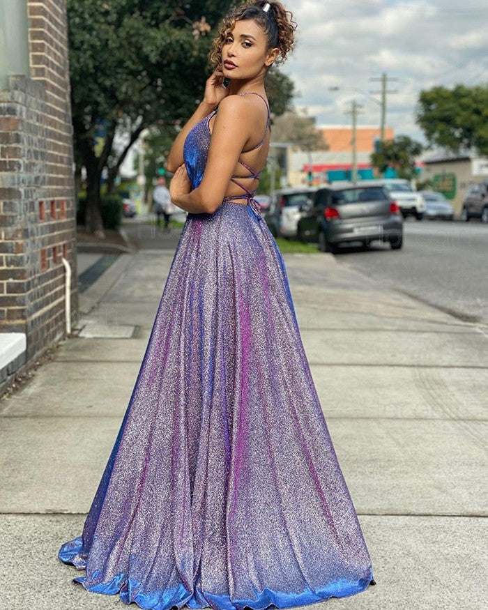 Spaghetti Straps Ombre Metallic A-line Prom Dress cg19243