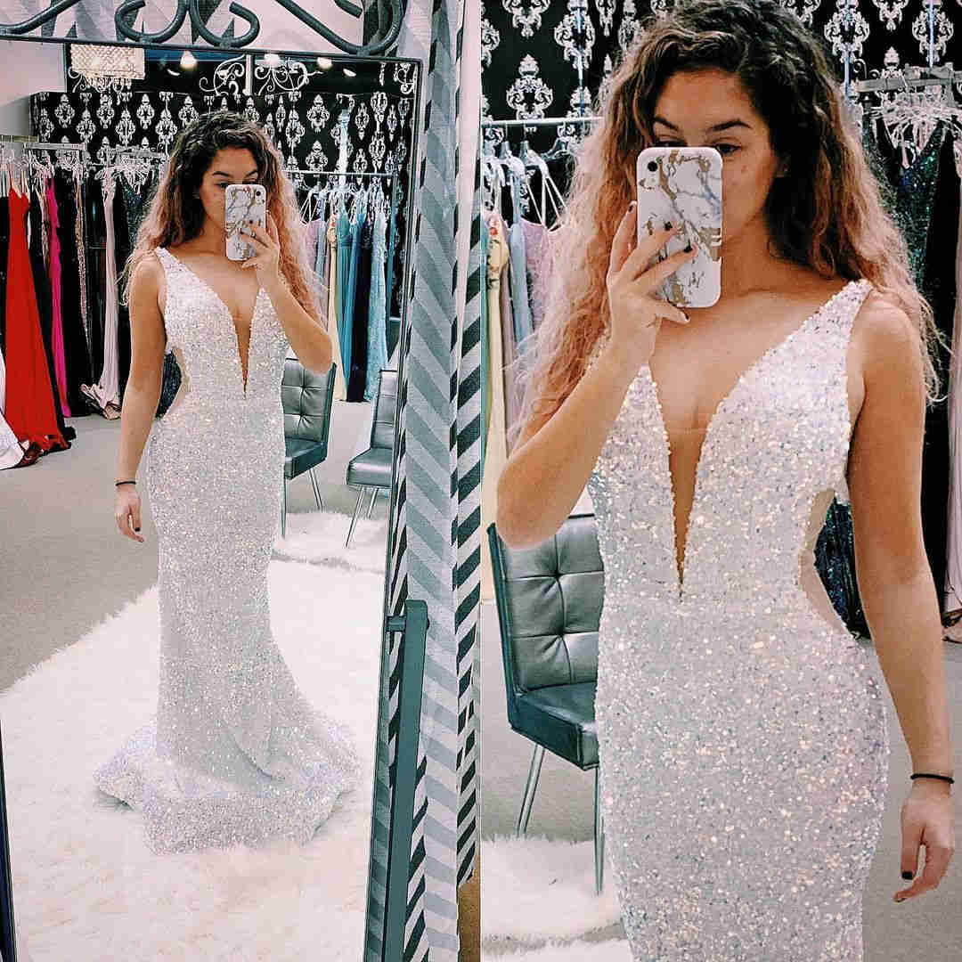 Sparkle Mermaid White Long Prom Dress cg19750