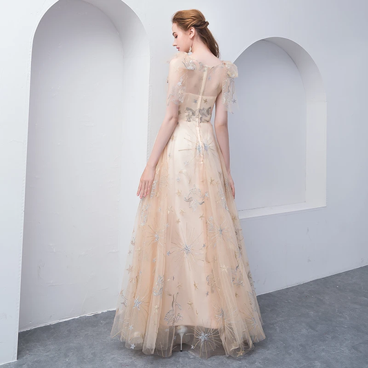 Light Champagne Lovely A-Line Floor Length Party Dress, Cute Tulle Bridesmaid Dress prom dress evening dress cg20677