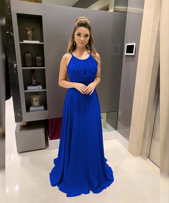 royal blue chiffon halter long bridesmaid dresses for boho weddings prom dresses long formal gowns cg20759