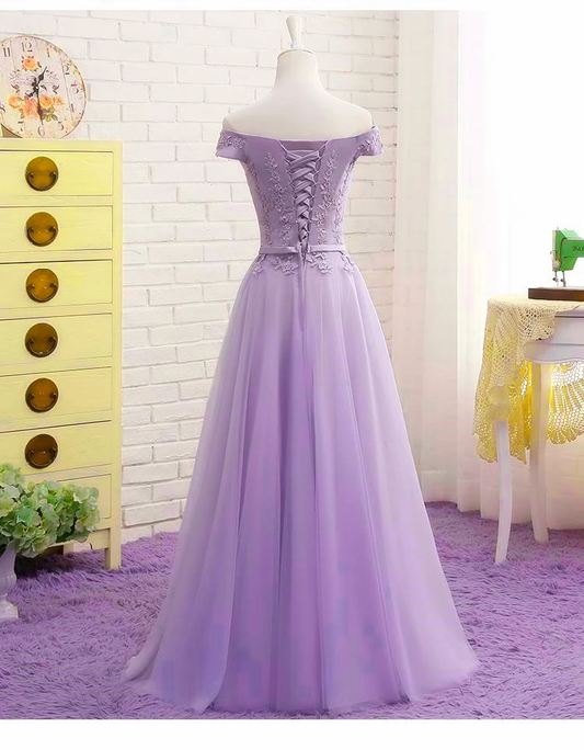 Light Purple Sweetheart Lace Applique Off Shoulder Prom Dress cg20880