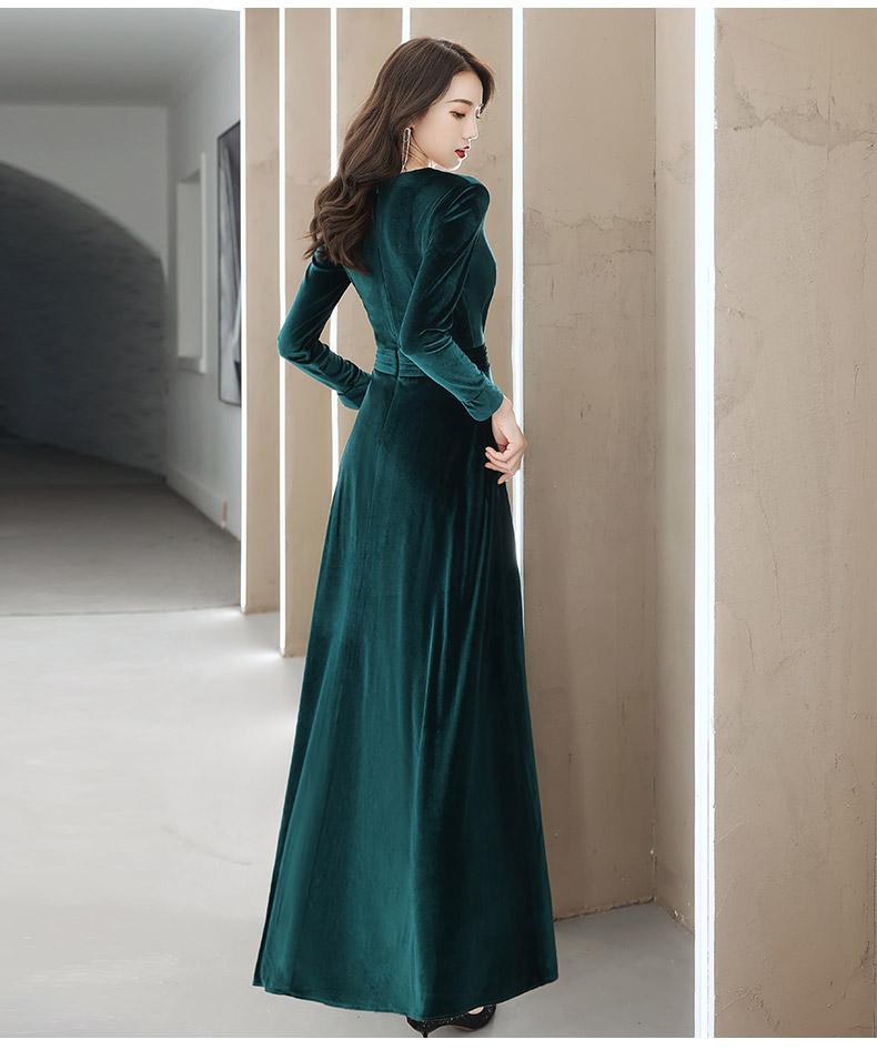 Elegant Velvet Long Sleeves V-Neckline Prom Dress. Velvet Bridesmaid Dress Party Dress cg21074