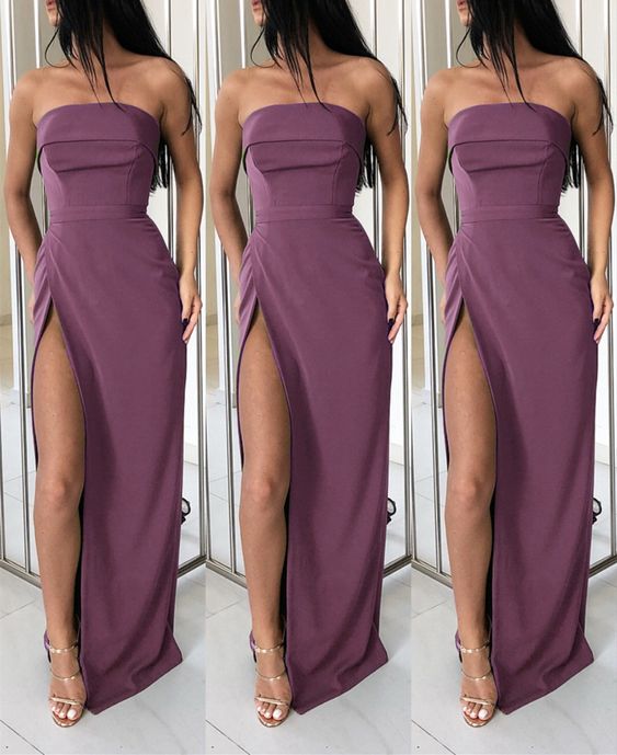 Prom Dresses Simple mauve strapless bridesmaid dresses satin split cg21702