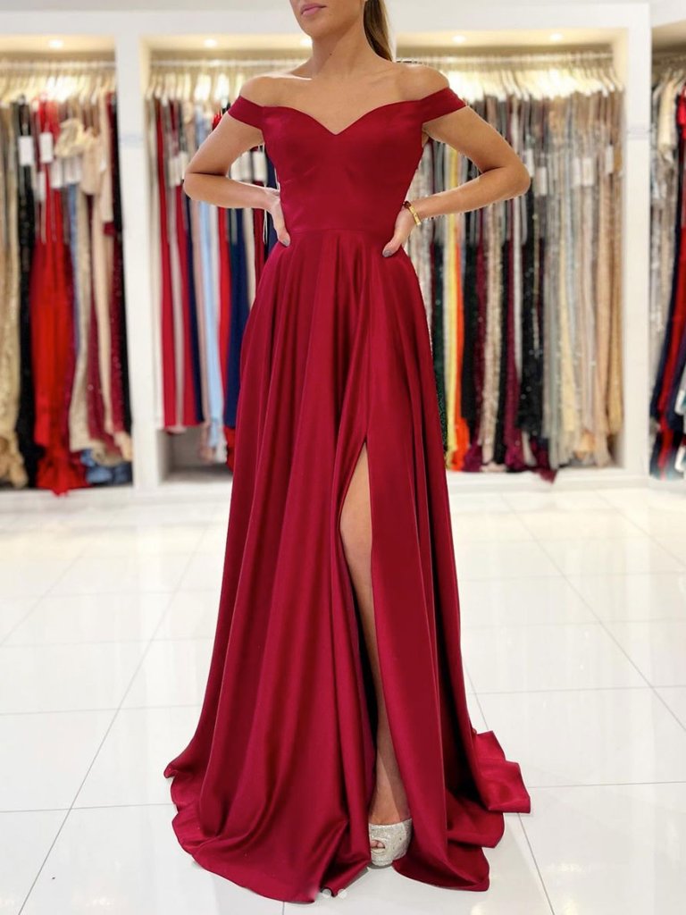 SIMPLE SWEETHEART SATIN LONG PROM DRESS BURGUNDY BRIDESMAID DRESS cg22577