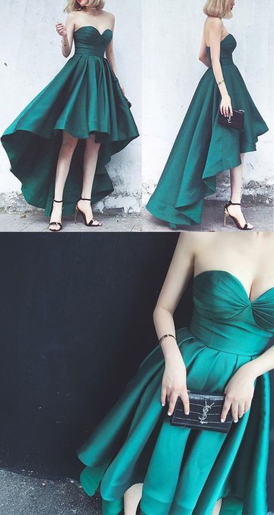 Elegant Strapless High Low homecoming Dress Green Formal Evening Gown cg246