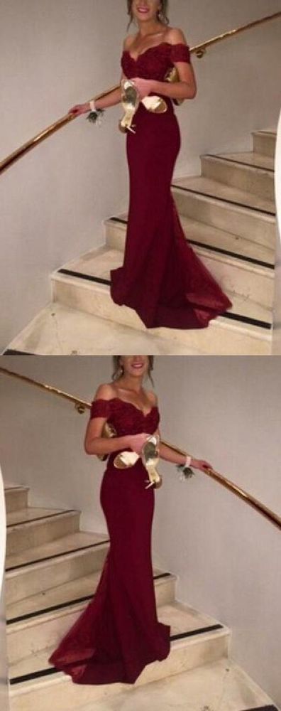Off The Shoulder Prom Dress, Charming Formal Dresses,Mermaid Dresses ,burgundy prom dress cg335